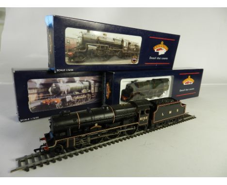 Four boxed Bachmann Locomotives 31-107 Standard 4MT BR lined green, 31.226 Rebuilt Scot 'Green Howard' 32-175 Crab in LMS Cri