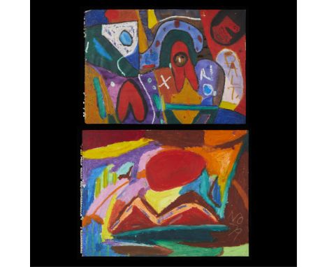 Norris Embry (American, 1921-1981). Group of two mixed media on paper abstract paintings. One signed in white in the center r