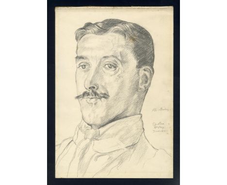 Sir Jacob Epstein KBE (American/British, 1880-1959). Graphite on paper portrait sketch titled "Head - Army Study," depicting 