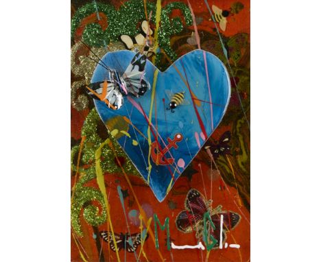 Marcus Glenn (American, b. 1968). Mixed media painting with resin on board titled "A Little Love Goes a Long Way (Blue)" in t