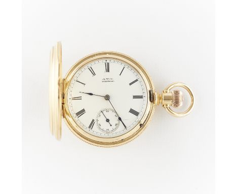 American Waltham Watch Co., United States. One Royal pocket watch. 18k yellow gold hunter case with engraved foliate and flor