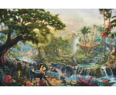 Thomas Kinkade (American, 1958-2012). Giclee print with hand-painted embellishments titled "The Jungle Book," depicting the c
