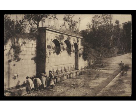 Black-and-white photo postcard written and signed by the opera composer Giacomo Puccini (Italian, 1858-1924). Includes protec