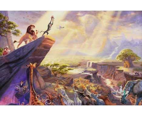 Thomas Kinkade (American, 1958-2012). Giclee print with hand-painted embellishments titled "The Lion King," depicting the mom