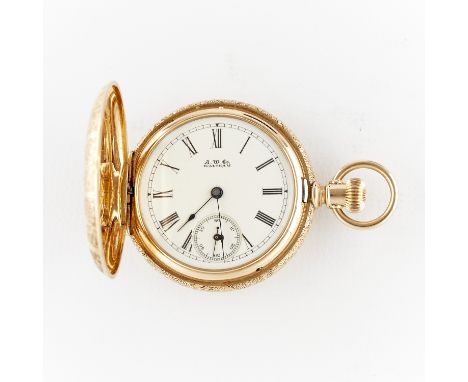 American Waltham Watch Co., United States. One ladies hunter pocket watch with white dial marked "A. W. Co. Waltham" with Rom