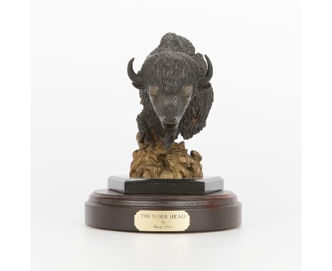 Barry Stein (American, 20th/21st c). Cast bronze sculpture titled "Thunderhead" in the form of a bust of an American Bison, 2