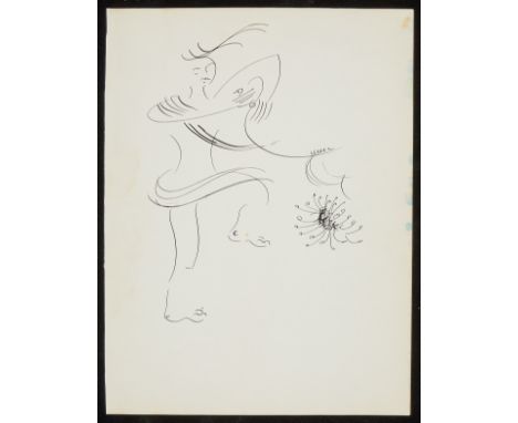 Irene Rice Pereira (American, 1902-1971). Ink drawing on paper depicting an abstracted figure with a bursting sphere, circa 1