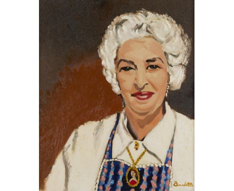 Tony Bennett (American, 1926-2023). Oil on canvas painting depicting a portrait of the artist's mother, ca. 1980s. Signed "Be