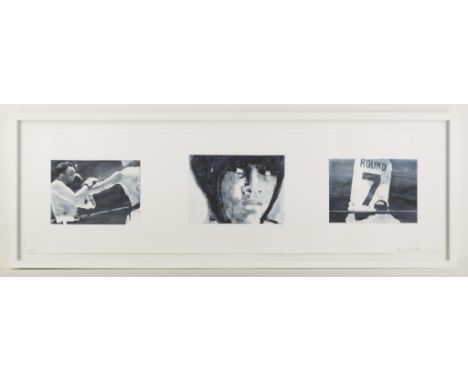 David Rathman (American, b. 1958). Lithograph on paper depicting three vignettes of boxing matches, 2010. Pencil signed and d