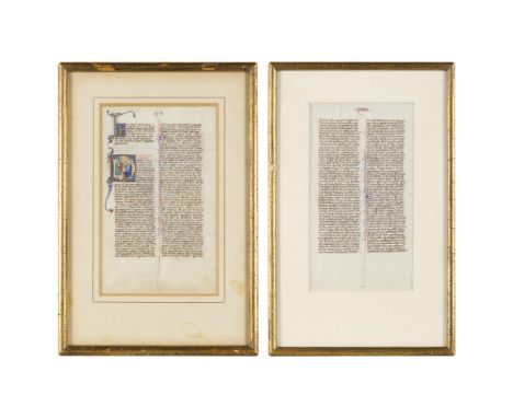 Group of two French manuscript pages from a Latin bible, ca. 1290-1300. Possibly written in a French Carthusian Monastery. On