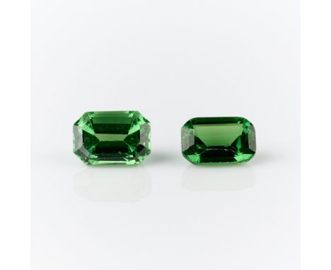A group of two tsavorites. Each step cut, one weighing 0.30 carats and one weighting 0.50 carats.Length: 4.91 mm x width: 3.2