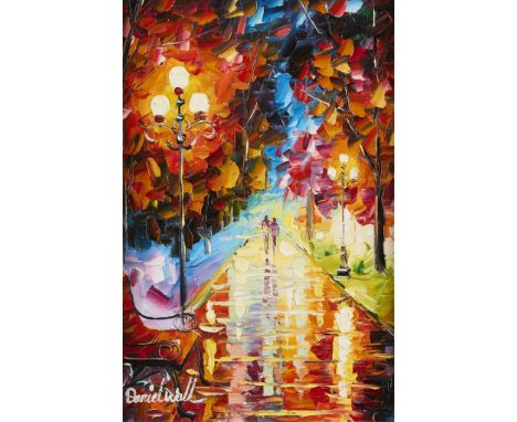 Daniel Wall (American, 20th/21st c). Oil on canvas painting titled "Playful Evening" in the artist's signature "Intense Impre