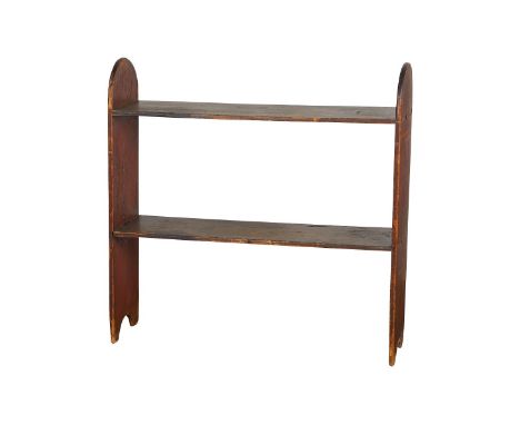 American pine bucket or utility shelf, likely 19th to early 20th c. With two shelves suspended between two rounded sides, eac