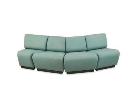 John Mascheroni (American, b. 1932) for Vecta Contract, Italy. Four piece "Tappo" modular sectional sofa with teal upholstery
