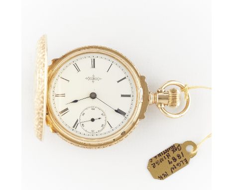 Elgin National Watch Co., United States. One box hinge sidewind hunter pocket watch in a 14k yellow gold hunter case with eng