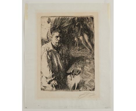 Anders Zorn (Swedish, 1860-1920). Etching on paper titled "Self Portrait with Model II," alternatively titled "Sjalvportratt 
