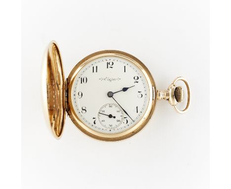 Elgin National Watch Co., United States. One 14k yellow gold sidewind pocket watch. 14k yellow gold hunter case with monogram