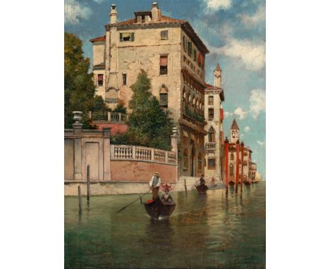 Getschmann, Karl -- Venedig: Gondeln vor einem Palazzo.Öl auf dünnem Holz. 50,2 x 37,7 cm. Unten rechts signiert und undeutli