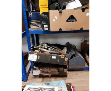 2 BOXES OF VINTAGE TOOLS TOGETHER WITH A METAL TOOLBOX AND CONTENT