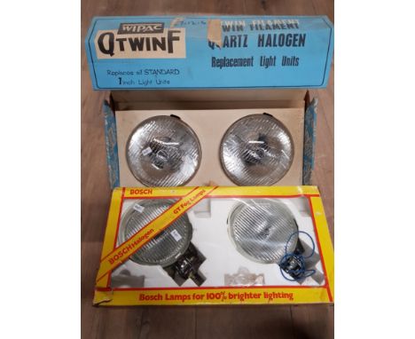VINTAGE BOXED BOSCH FOG LIGHTS AND WIPACK HALOGEN REPLACEMENT LIGHT UNITS