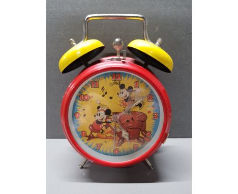 VINTAGE HUNGARIAN MICKEY AND MINNIE MOUSE ALARM CLOCK