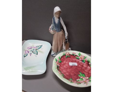 NAO FIGURE GIRL FEEDING GOOSE AND MALING LUSTER PLATE AND DISH