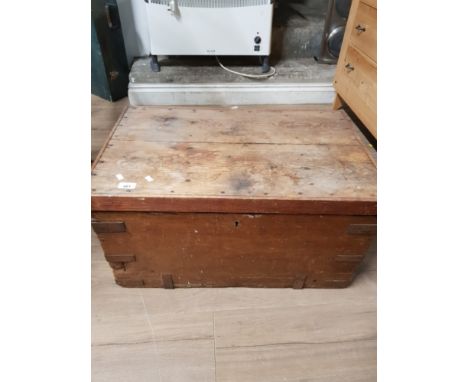 VINTAGE PINE METAL BOUND TOOL CHEST