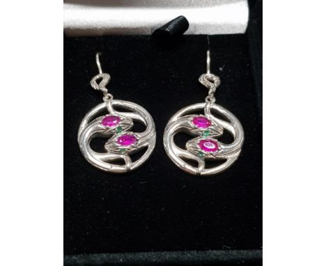 PAIR OF SILVER AND RUBY SNAKE EARRINGS  13G GROSS WEIGHT