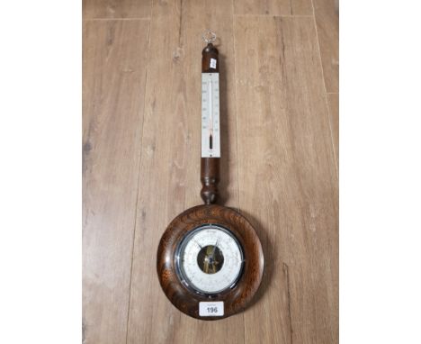 BANJO SHAPED MAHOGANY BAROMETER/THERMOMETER