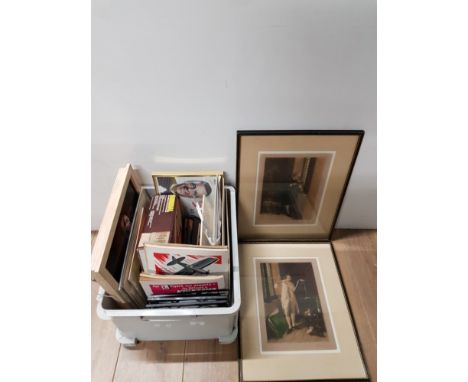 A BOX OF MISCELLANEOUS INC SUNDIAL HEALTH LAMP PRINTS ETC