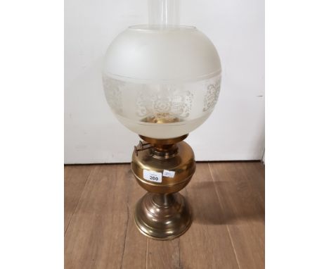 BRASS OIL LAMP WITH GLASS SHADE