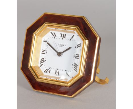 A GOOD CARTIER GILT AND ENAMEL TABLE CLOCK, in original leather box.