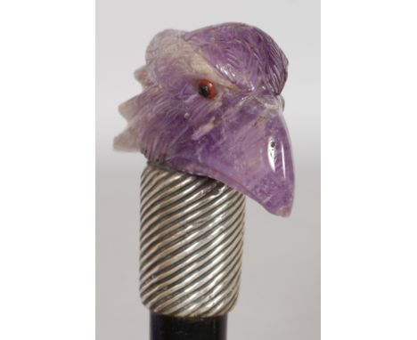 A SUPERB AMERICAN AMETHYST EAGLE STICK. Date: 1920.  Country: American. An unusual walking stick.  The top is carved from a s