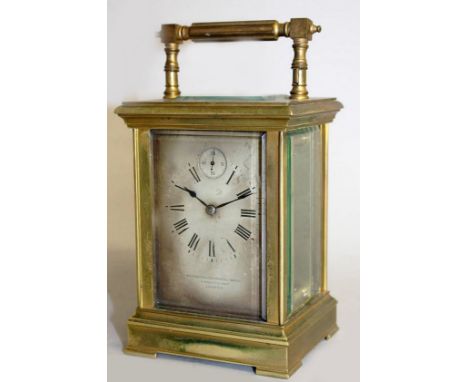 A GOOD 19TH CENTURY FRENCH BRASS CARRIAGE CLOCK "Goldsmiths & Silversmiths Co., London". 6ins high.