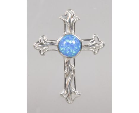 A SILVER AND BLUE OPAL CROSS.