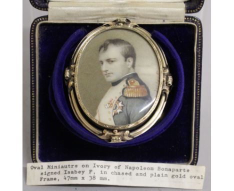 JEAN BAPTISTE ISABEY (1767-1855) FRENCH AN OVAL HALF LENGTH PORTRAIT IF NAPOLEON, CIRCA. 1810, in a gold brooch mount. Signed