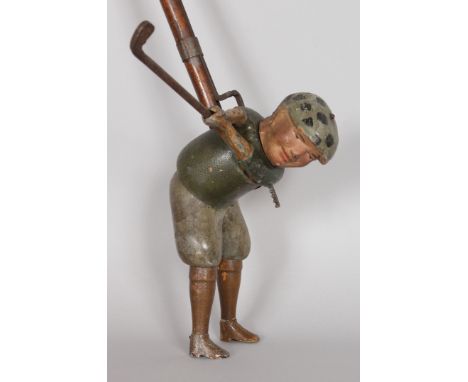 AN AMERICAN TOMMY GREEN GOLF FIGURE STICK. Date: 1921.  Country: American. From the highly collectible Schoenhut's Indoor Gol