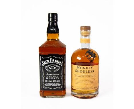 BOTTLE OF MONKEY SHOULDER BLENDED MALT SCOTCH WHISKY, 70cl, together with a BOTTLE OF JACK DANIEL’S No.7 TENNESSE WHISKEY, 1L