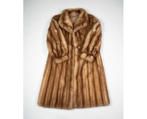 LIGHT BROWN MUSQUASH FULL LENGTH FUR COAT WITH HOOK FASTENING DOUBLE BREASTED FRON 