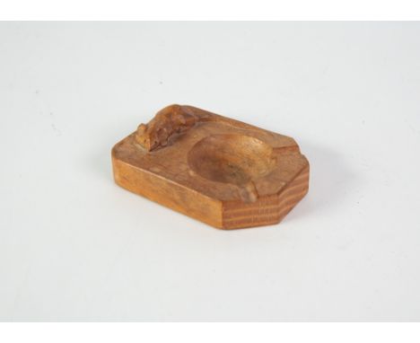 MOUSEMAN: Small oak ashtray with carved mouse, 4" (10 cm) L 