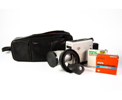 BRAUN S 800 HAND HELD SUPER 8 CINE CAMERA, in soft black case with instruction manual and two spare rolls of film 