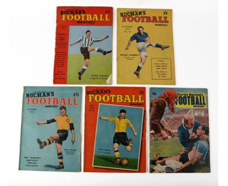 FIVE CHARLES BUCHAN'S FOOTBALL MONTHLYS, October 1952, November 1953, December 1953, April 1954, December 1954, back page col