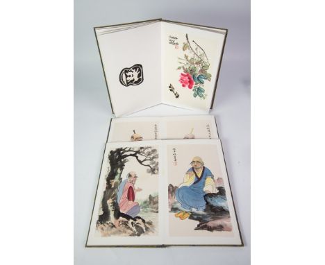 TWO MODERN CHINESE FOLDING BOOKS OPENING TO REVEAL A TOTAL OF EIGHTEEN WATERCOLOURS ON PAPER OF LOHAN (Buddhist Disciples) ea