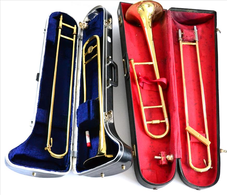 A Boosey & Hawkes Model 400 Brass Trombone, in a hard plastic case