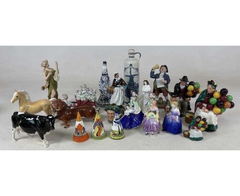 A quantity of ceramics, to include Beswick, Royal Doulton, Royal Dux and Delft, a Beswick horse and cow, and a Clarice Cliff 