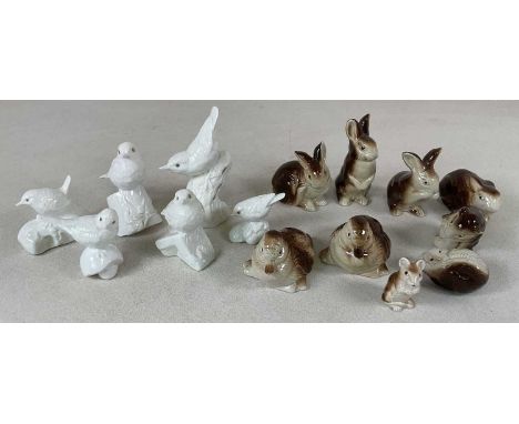 POOLE POTTERY; white glazed bone china birds and brown glazed animals, to include rabbits, dormice, ducks etc, all stamped to