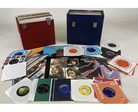 A quantity of LPs and 45s, to include Beatles, Buddy Holly, Rod Stewart, etc.