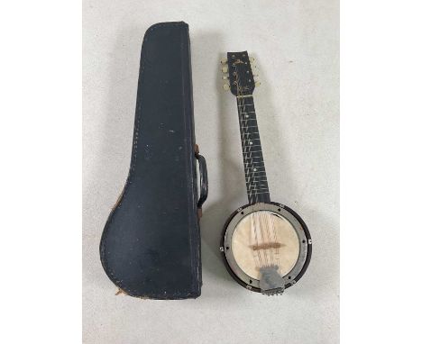 A cased banjolele, bearing label inscribed 'B&amp;S Master, London and Toronto', length 51.5cm.