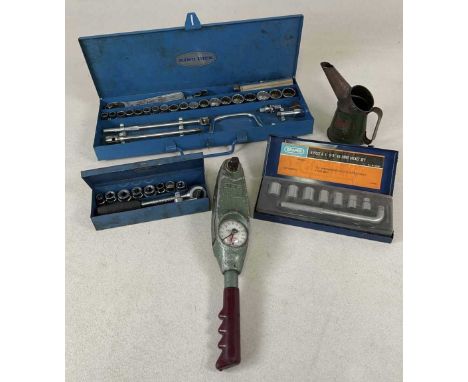Three imperial measure socket sets, comprising King Dick and Draper sets, together with an MHH torque wrench and a small Cast