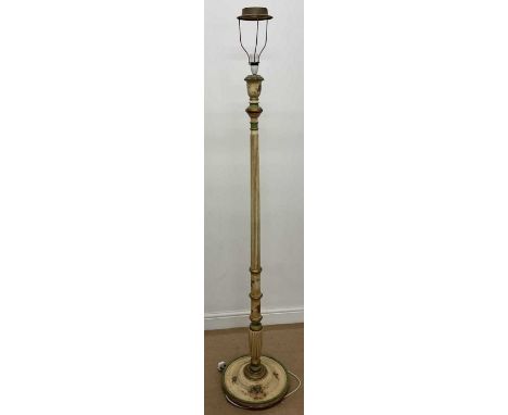 A painted floral floor lamp fitted with brass shade support, height 156cm, base diameter 36cm.
